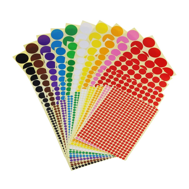 Goodma Sticky Color Coding Labels Removable Small Circle Dot Stickers for Classroom Organization Decorations Yard Sale Calendar Planner, Assorted Sizes, 10 Colors, Total 50 Sheets - Image 1